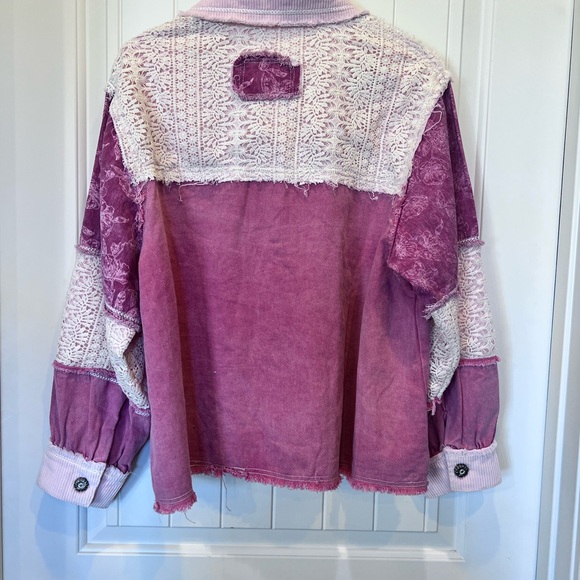 POL Lace Corduroy Floral Frayed Denim Jacket Sz Small (oversized) NWOT - Picture 12 of 16